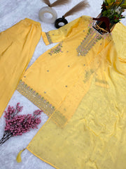 Luxuriant Embroidery Sequence Work Yellow Color Anarkali suit