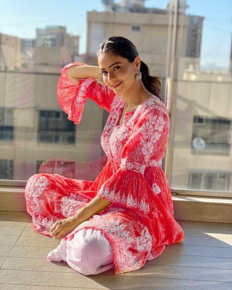 Embellished Digital Print Red Color Sharara Suit