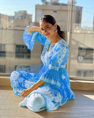 Embellished Digital Print Sky Blue Color Sharara Suit