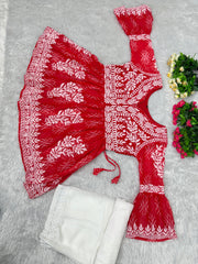 Embellished Digital Print Red Color Sharara Suit