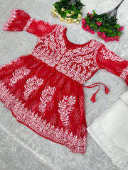 Embellished Digital Print Red Color Sharara Suit