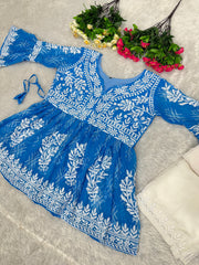 Embellished Digital Print Sky Blue Color Sharara Suit