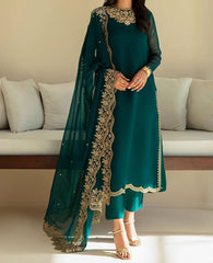 Beautiful Embroidery Sequences Work Rama Color Anarkali Suit