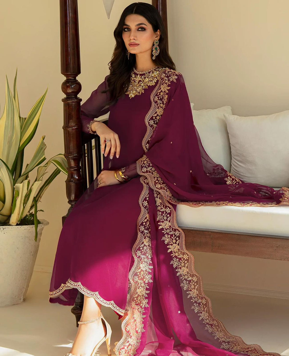 Beautiful Embroidery Sequences Work Pink Color Anarkali Suit