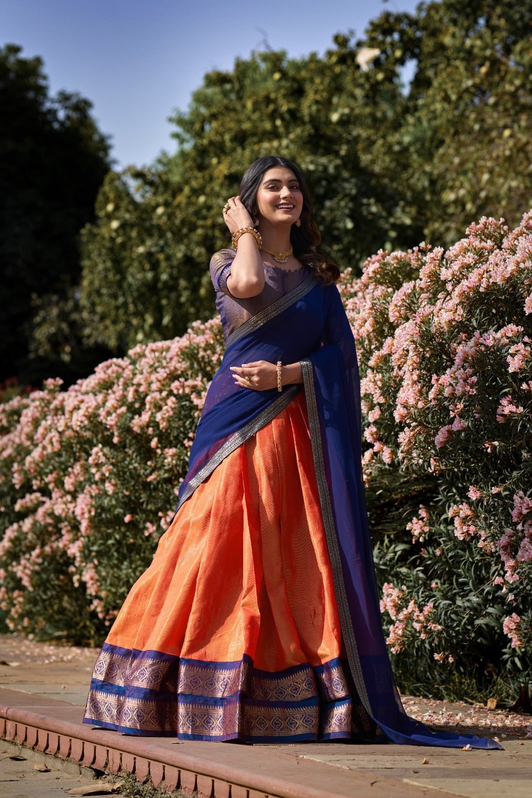 Embellished Zari Weaving Work Orange Color Lehenga Choli