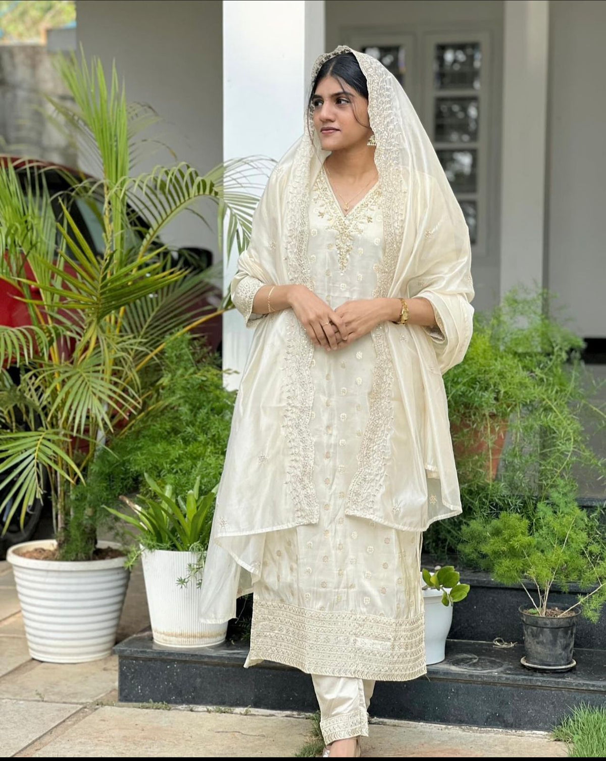 Glimmering Embroidery Work White Color Anarkali Suit
