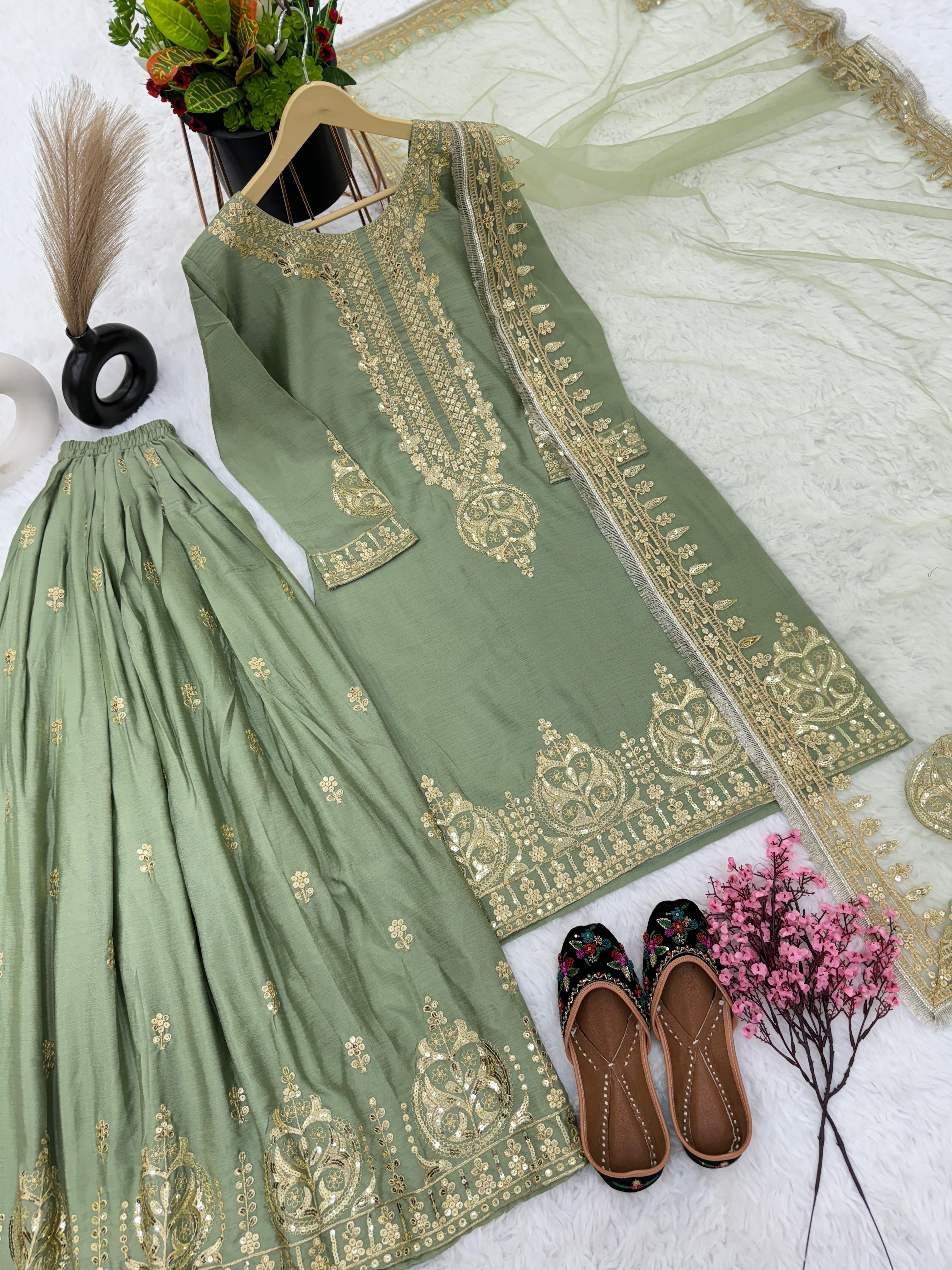 Exotic Sequence Work Perrot Color Sharara Suit