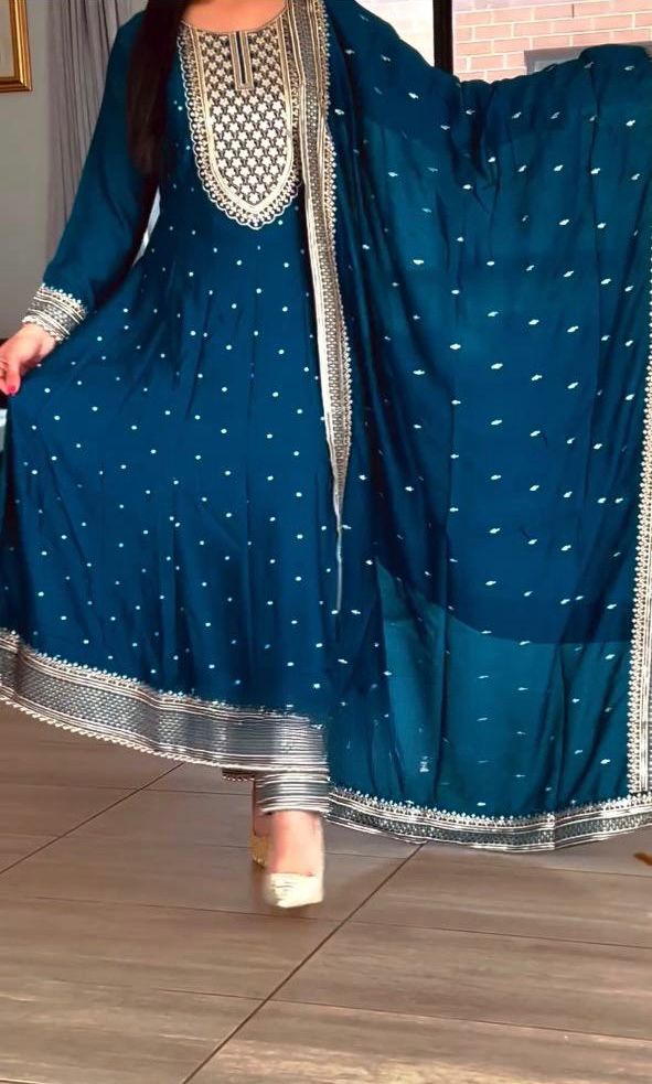 Captivating Sequence Work Teal Color Gown
