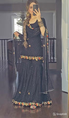 Opulent Black Color Multi Embroidery Work Sharara Suit