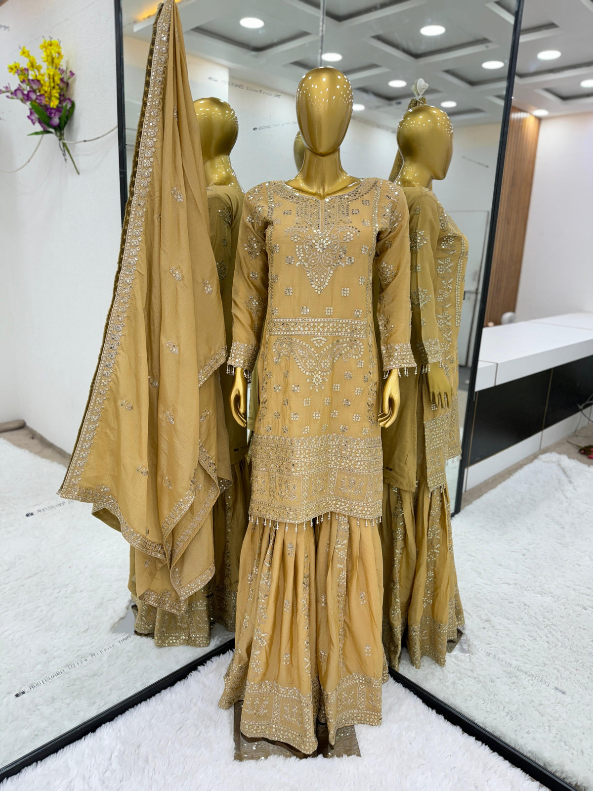 Embroidery Sequence Work Yellow Color Sharara Suit