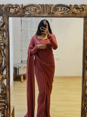 Beautiful Peach Color Ready To Wear Saree