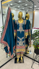 Embellished Sequence Work Teal Color Anarkali Suit