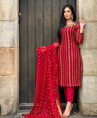 Outstanding Embroidery Work Red Color Salwar Suit