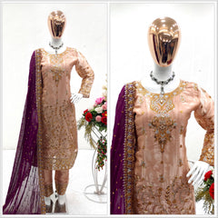 Peach Salwar Suit With Purple Dupatta All Over Work