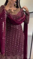 Designer Sequence Work Wine Color Anarkali Suit