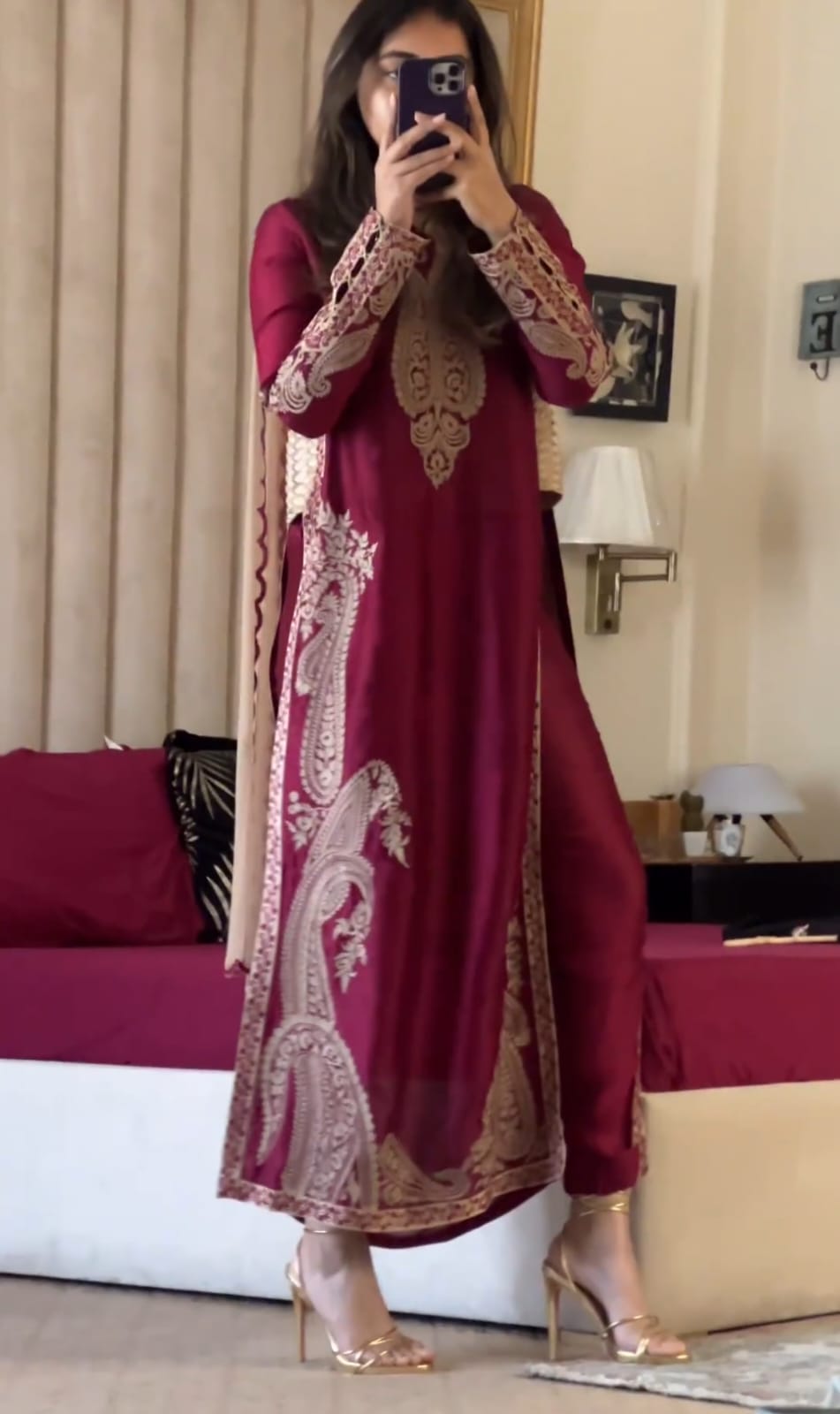 Glorious Embroidery Work Red Color Anarkali Suit