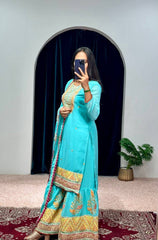 Wonderful Embroidery Work Sky Blue Color Palazzo Suit