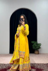 Wonderful Embroidery Work Yellow Color Palazzo Suit