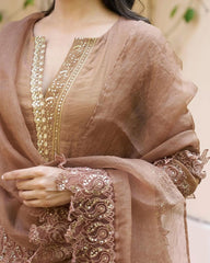 Special Beige Color Chandhery Silk Embroidery Salwar Suit