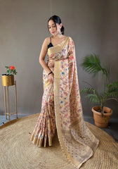 Gorgeous Digital Print Yellow Color Silk Saree