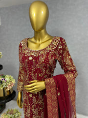 Ceremony Wear Sequence Work Maroon Color Kurti Set With Dupatta