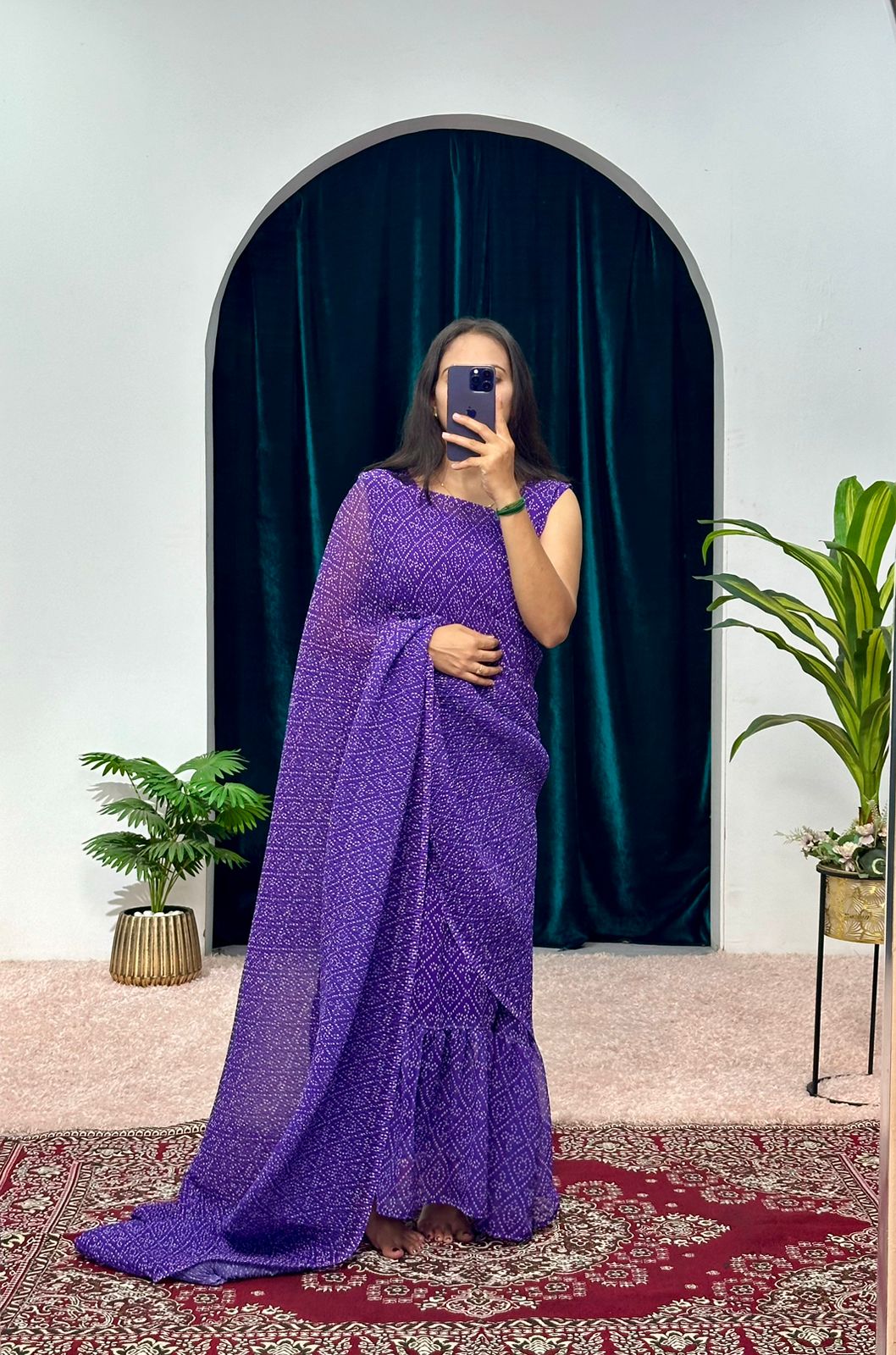 Lovely Luxuriant Digital Print Purple Color Gown