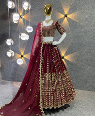 Innovative Sequence Work Maroon Color Lehenga Choli
