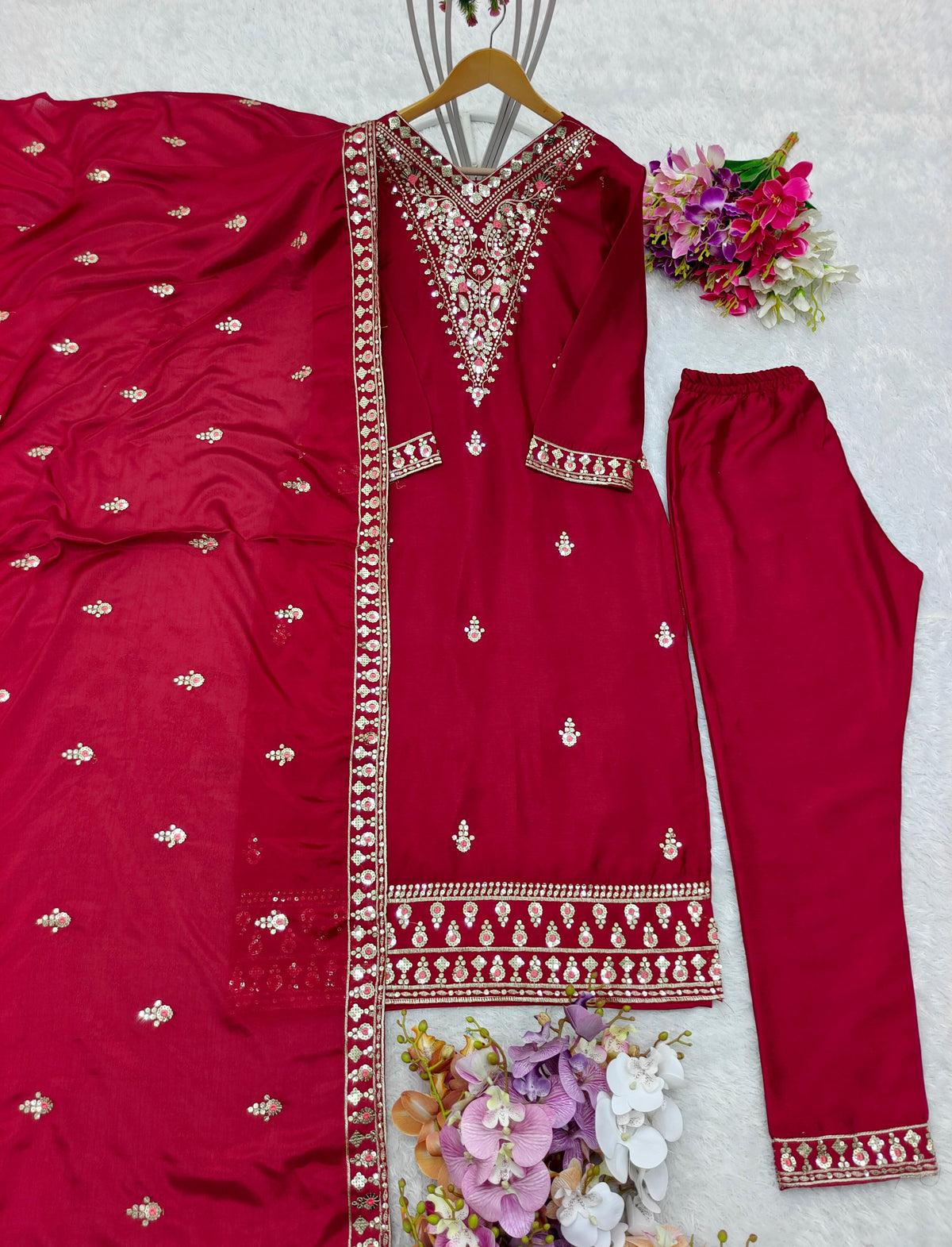 Captivating Red Color Sequence Work Salwar Suit