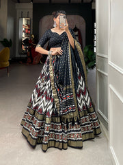 Presenting Black Color Leheriya Printed Lehenga Choli