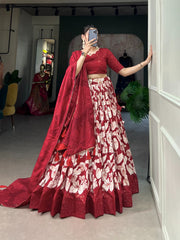 Occasion wear Leaf Design Red Color Lehenga Choli