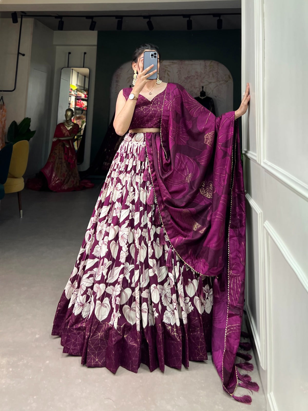 Occasion wear Leaf Design Wine Color Lehenga Choli