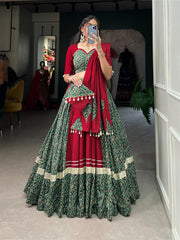 Ravishing Green Color Lace Work Printed Lehenga Choli