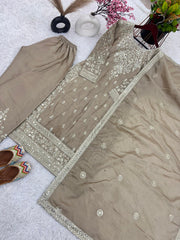 Outstanding Sequence Work Beige Color Palazzo Suit