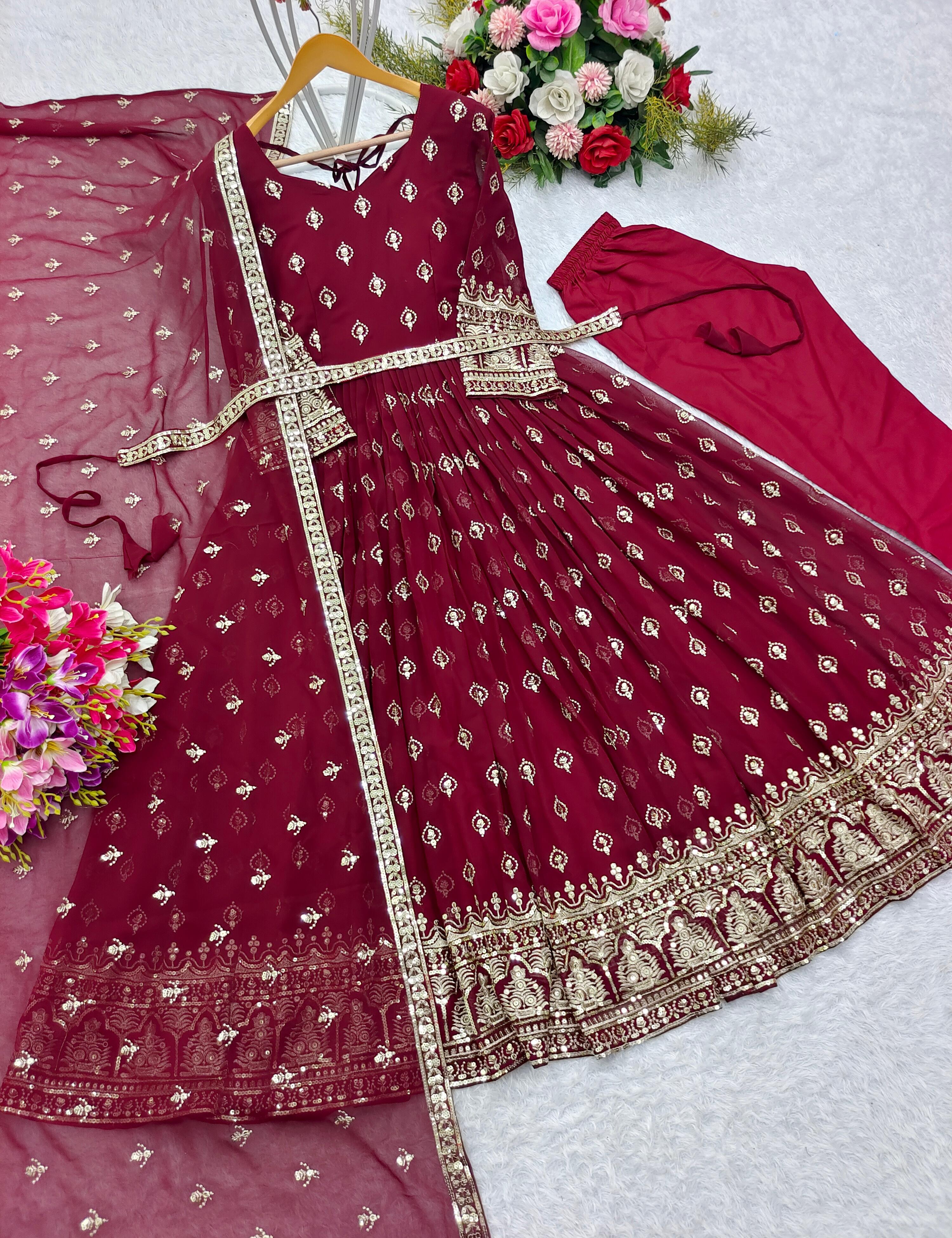 Stylish Fox Georgette Maroon Color Gown