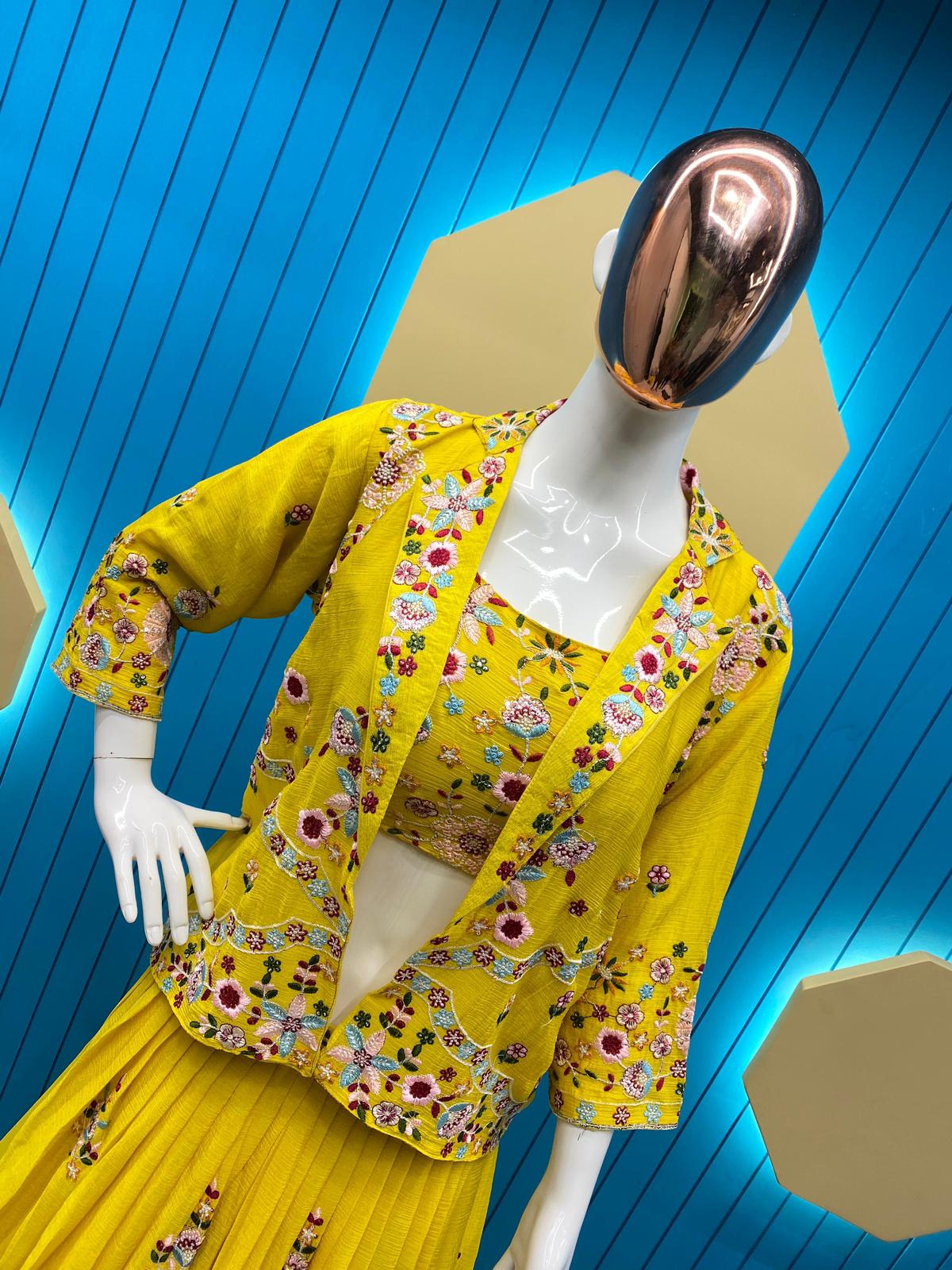 Festive Wear Yellow Color Lehenga Choli With Koti