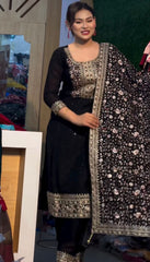 Adorable Chinon Silk Sequence Work Black Color Salwar Suit