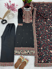Adorable Chinon Silk Sequence Work Black Color Salwar Suit
