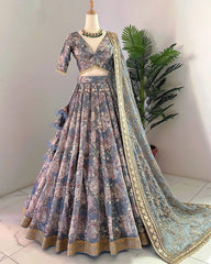 Digital Print With Work Gray Color Lehenga Choli