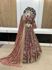 Digital Print With Work Dusty Peach Color Lehenga Choli