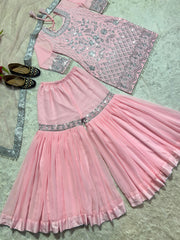 Peach Color Sequence Work Georgette Fancy Sharara Suit