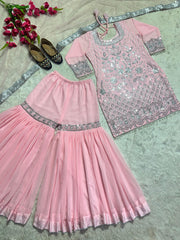 Peach Color Sequence Work Georgette Fancy Sharara Suit