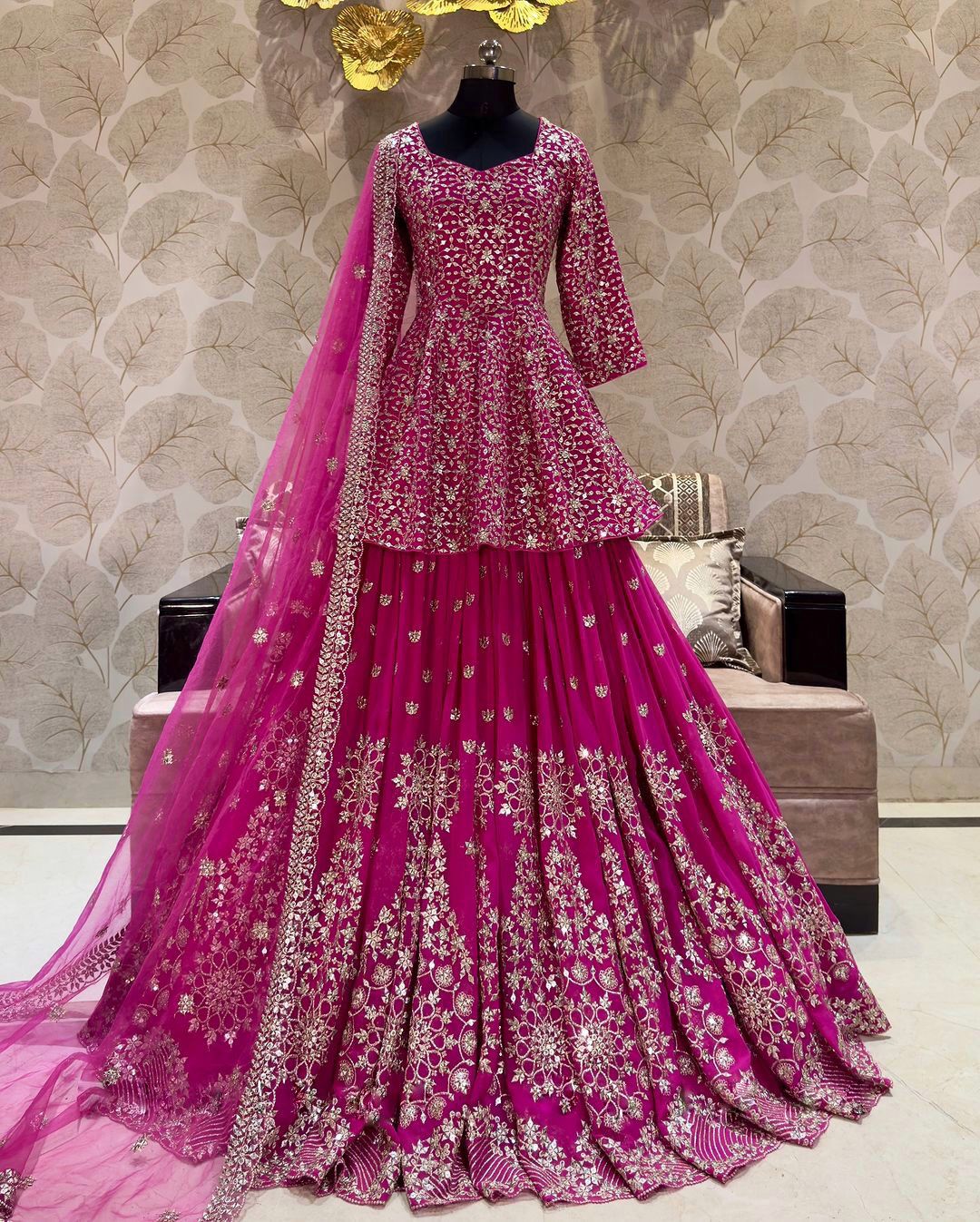 Faux Georgette Havy Work Top with Lehenga Pink Color