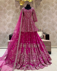 Faux Georgette Havy Work Top with Lehenga Pink Color