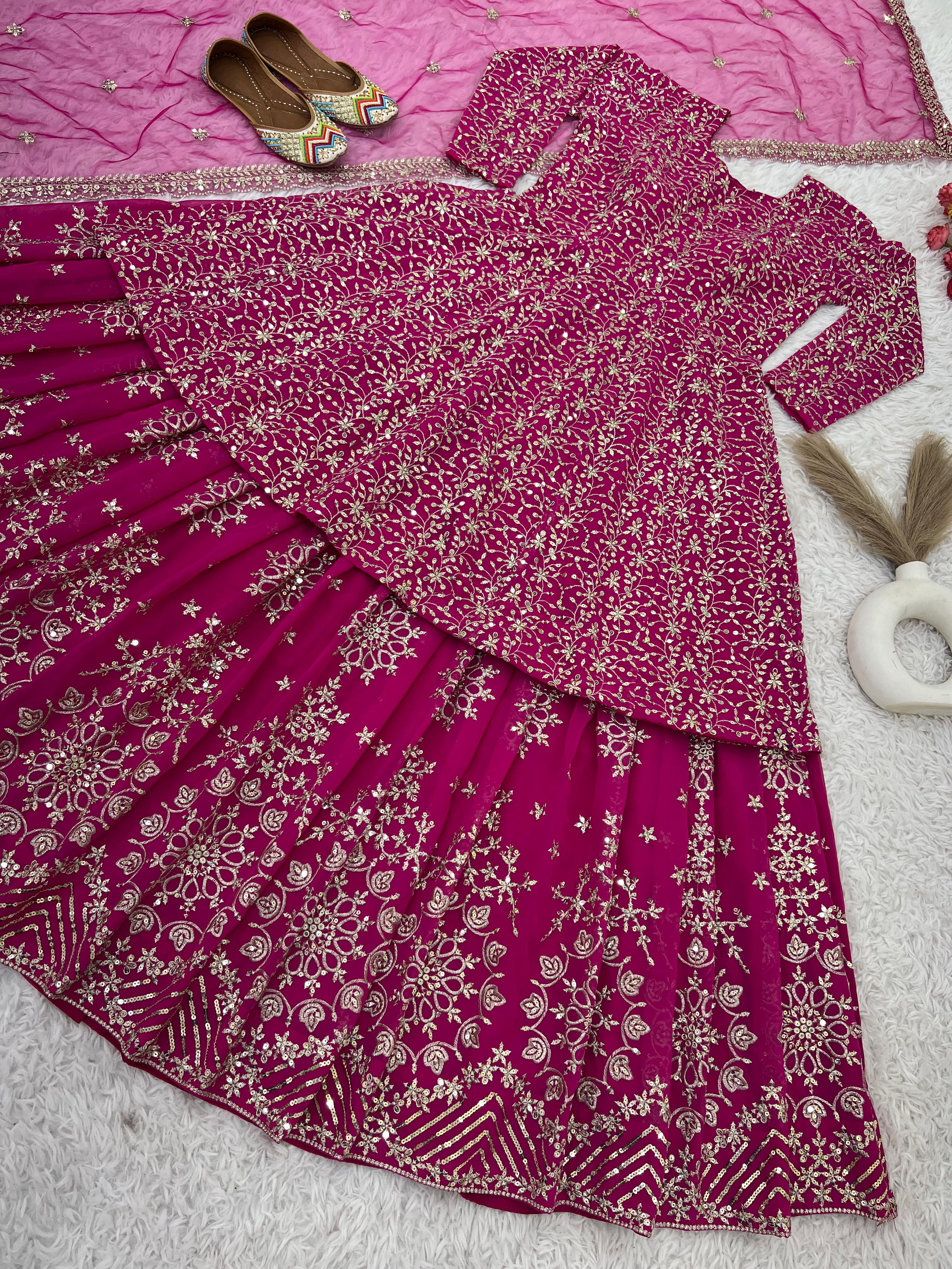 Faux Georgette Havy Work Top with Lehenga Pink Color