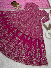 Faux Georgette Havy Work Top with Lehenga Pink Color