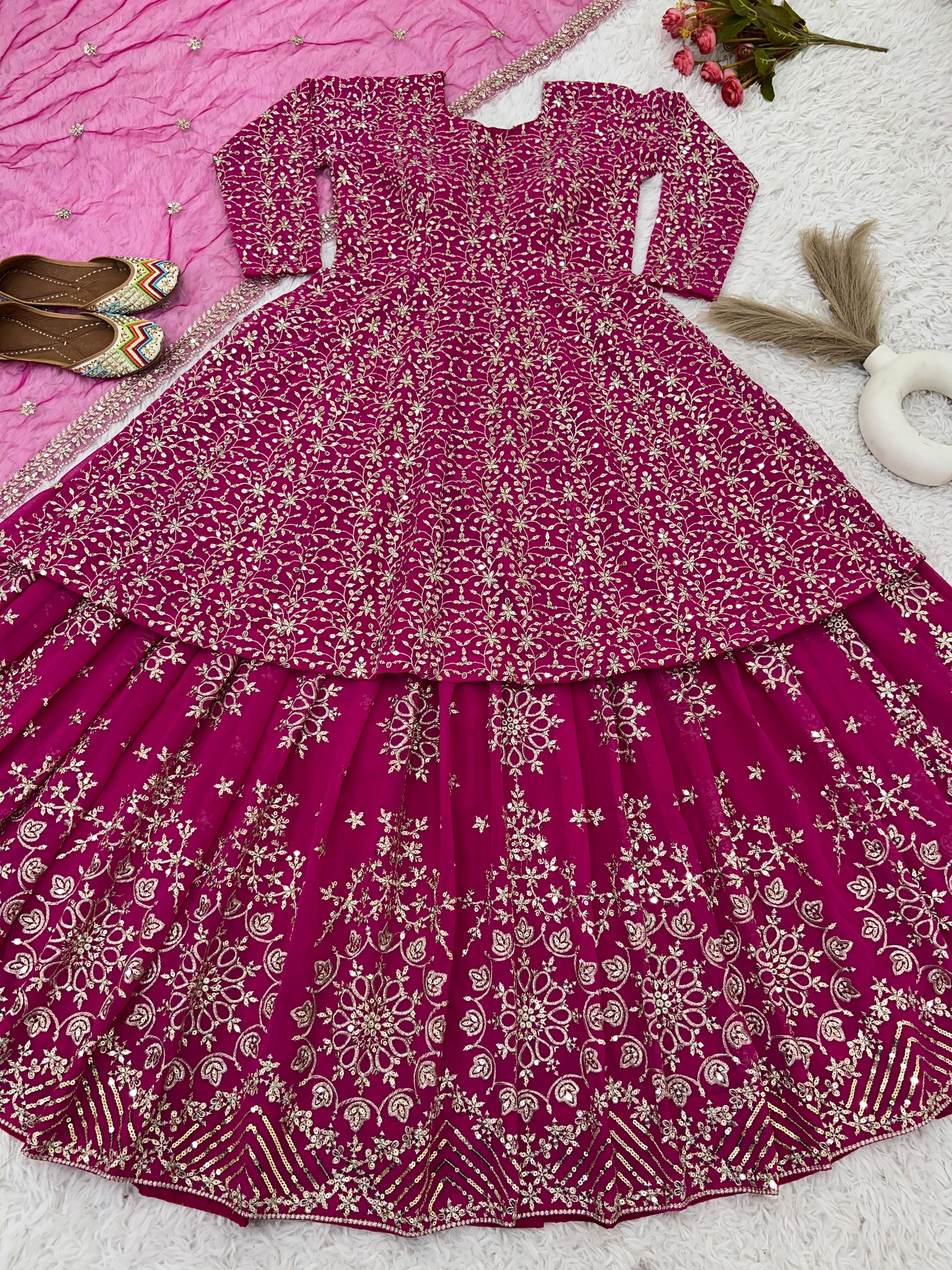Faux Georgette Havy Work Top with Lehenga Pink Color