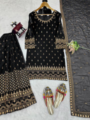 Thread With Sequence Work Black Color Delightful Sharara Suit