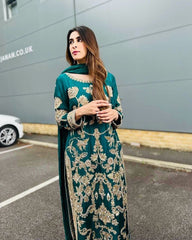 Captivating Teal Blue Color Georgette Sequence Work Pakistani Suit