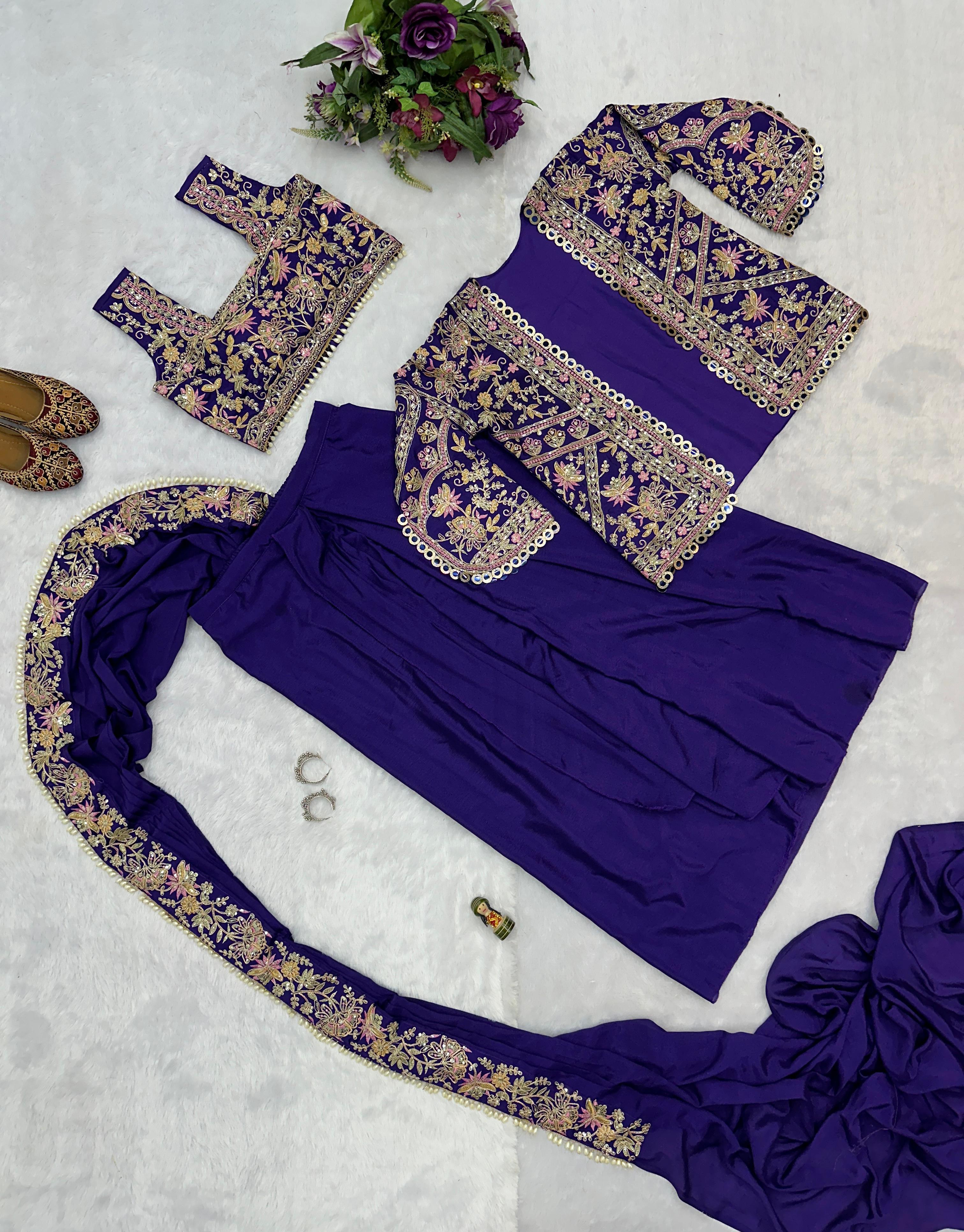 Buy INDO-WESTERN Blue Color READY TO WEAR SAREE WITH FULLY EMBROIDERED KOTI