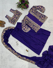 Buy INDO-WESTERN Blue Color READY TO WEAR SAREE WITH FULLY EMBROIDERED KOTI